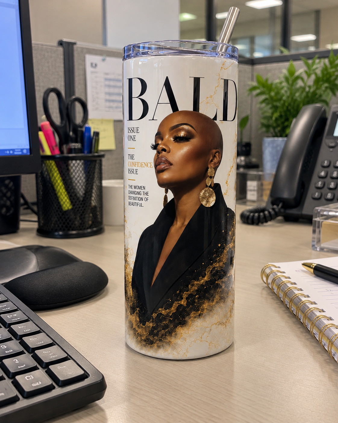 BALD Confidence Issue 20oz Skinny Tumbler | Empowering Bald Beauty Gift