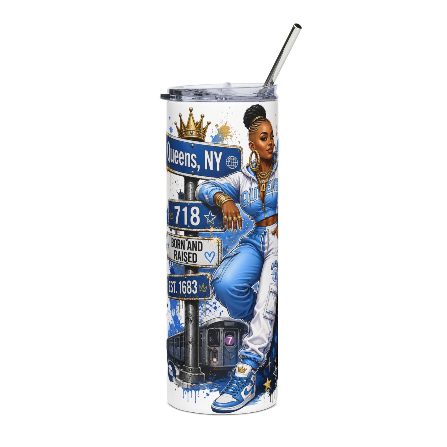 Queens Crown in Tumbler — 20oz Stainless Steel 'Queens, NY' Urban Queen Travel Mug