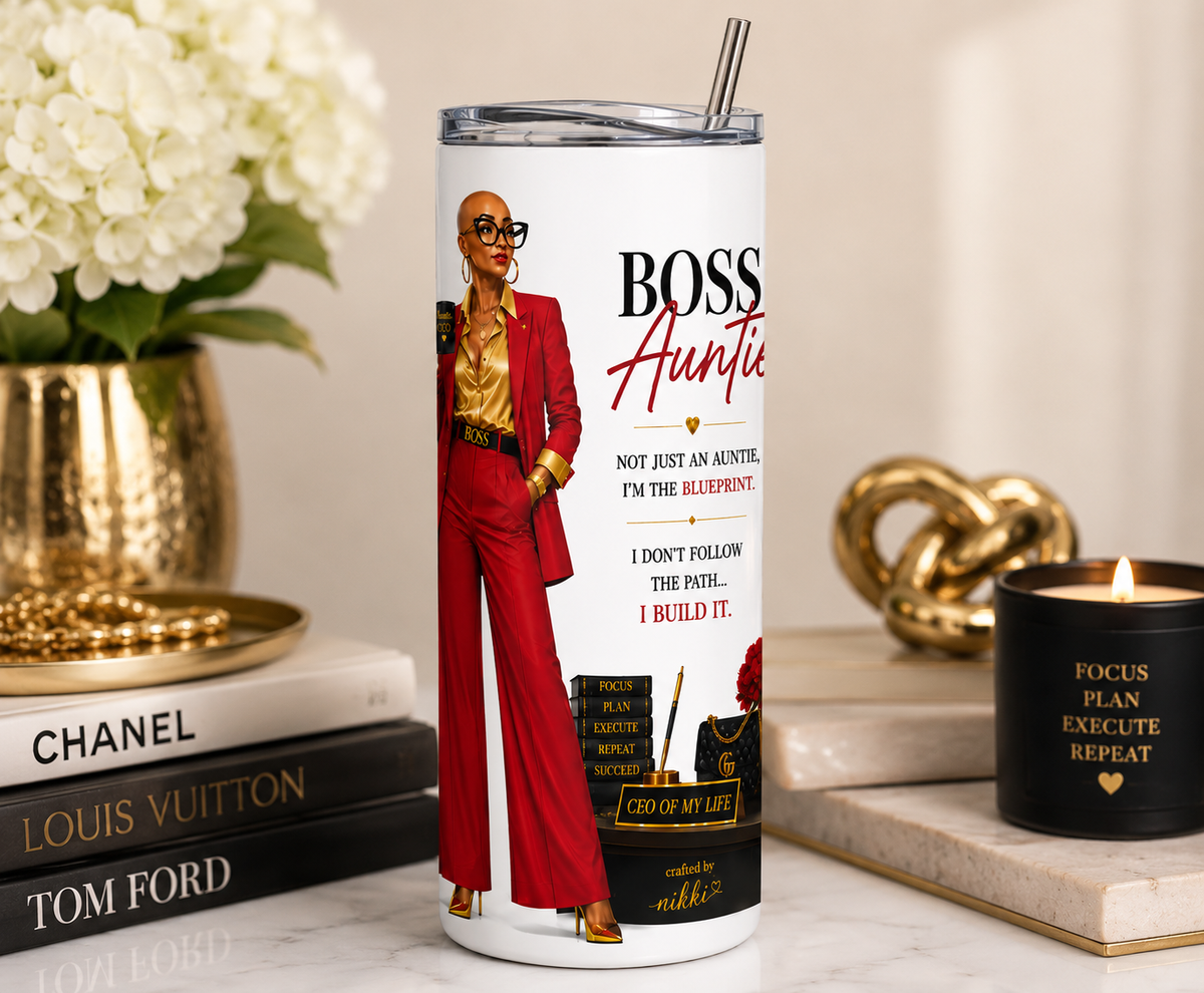Boss Auntie Tumbler – 20oz Red & Gold CEO Gift for Women | Crafted By Nikki