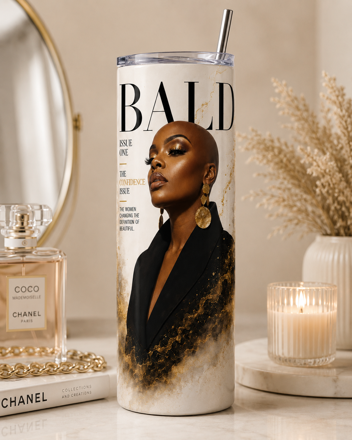 BALD Confidence Issue 20oz Skinny Tumbler | Empowering Bald Beauty Gift