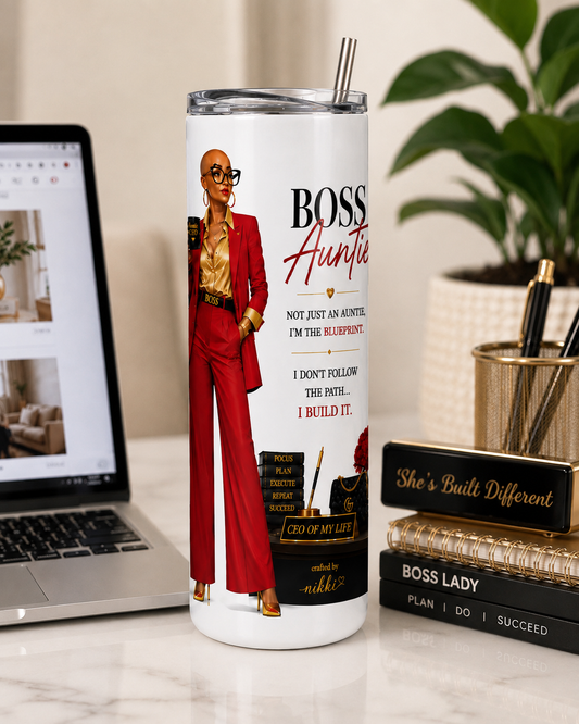Boss Auntie Tumbler – 20oz Red & Gold CEO Gift for Women | Crafted By Nikki